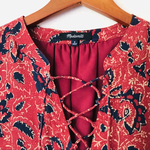 Madewell Laceup Assam Floral Dress - S - Picture 5 of 8